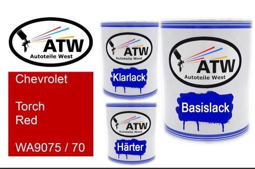 Chevrolet, Torch Red, WA9075 / 70: 1L Lackdose + 1L Klarlack + 500ml Härter - Set, von ATW Autoteile West.